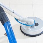 A commercial property's floor being deep cleaned