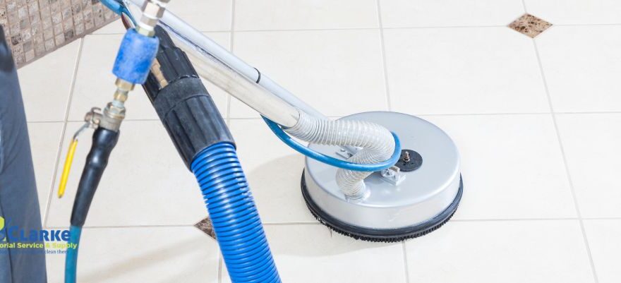 A commercial property's floor being deep cleaned